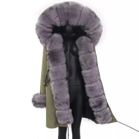 Carmen Charlott Luxury Fox Fur Parka Green AW21