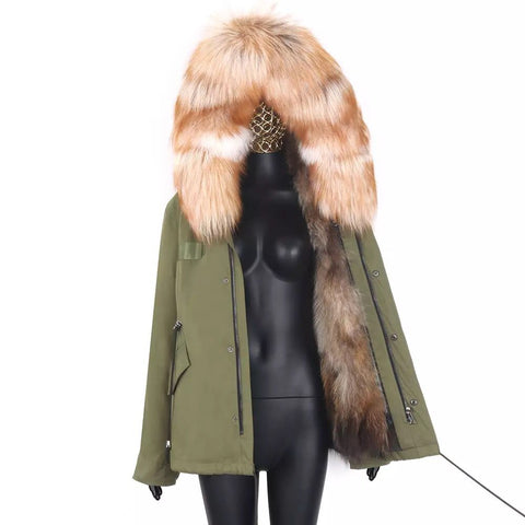 Carmen Charlott Luxury Fox Fur Jacket Green AW21