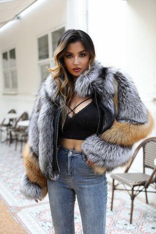 Carmen Charlott Luxury Fox Fur Jacket - Silver and Gold AW22