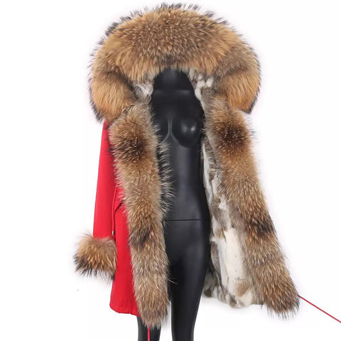 Carmen Charlott Luxury Fox and Rabbit Fur Parka Red AW21