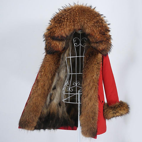 Carmen Charlott Luxury Red-Brown Fox Fur Edition Parka Red AW21