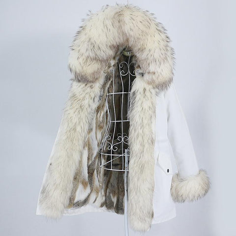 Carmen Charlott Luxury Fox and Rabbit Fur Parka White AW21