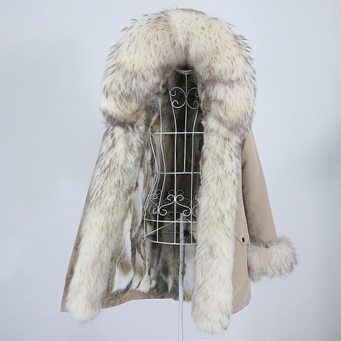 Carmen Charlott Luxury Fox and Rabbit Fur Parka Nude AW21