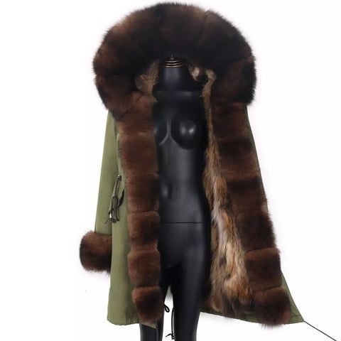 Carmen Charlott Luxury Fox Fur Parka Green AW21