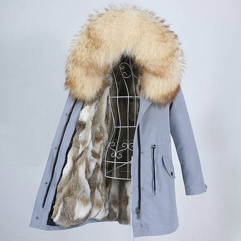 Carmen Charlott Fox and Rabbit Fur Parka Blue AW21