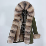Carmen Charlott Luxury Fox and Rabbit Fur Parka Green AW21