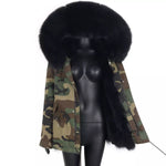 Carmen Charlott Luxury Fox Fur Jacket Camouflage AW21