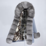 Carmen Charlott Luxury Fox Fur Parka Blue AW21