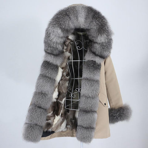 Carmen Charlott Luxury Fox Fur Parka Nude AW21