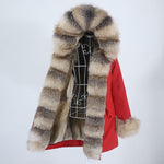 Carmen Charlott Luxury Fox and Rabbit Fur Parka Red AW21