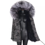 Carmen Charlott Luxury Silver Fox Fur Jacket Camouflage Grey AW21