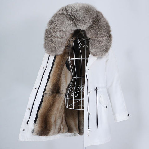 Carmen Charlott Fox and Rabbit Fur Parka White AW21