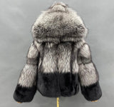 Carmen Charlott Luxury Fox Fur Jacket - Black and Silver AW22