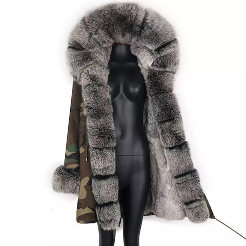 Carmen Charlott Luxury Fox and Rabbit Fur Parka Camouflage AW21