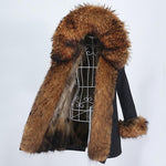 Carmen Charlott Luxury Red-Brown Fox Fur Edition Parka Black AW21