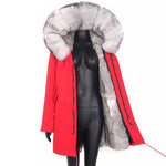 Carmen Charlott Fox and Rabbit Fur Parka Red AW21