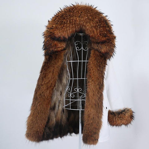 Carmen Charlott Luxury Red-Brown Fox Fur Edition Parka White AW21