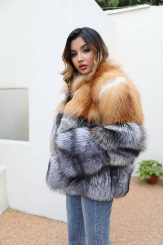 Carmen Charlott Luxury Fox Fur Coat Gold and Silver  AW22