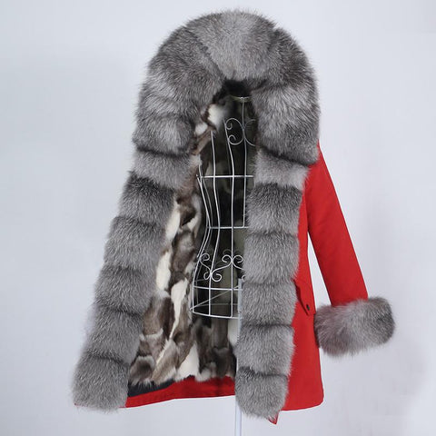 Carmen Charlott Luxury Fox Fur Parka Red AW21