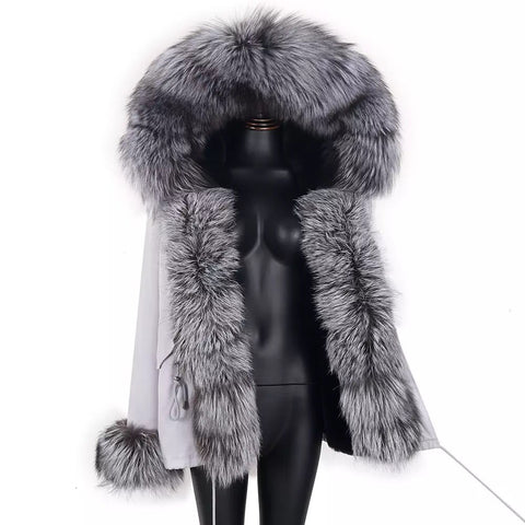 Carmen Charlott Luxury Silver Fox Fur Jacket Grey AW21