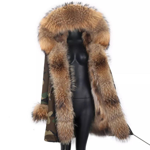 Carmen Charlott Luxury Fox Fur Parka Camouflage AW21