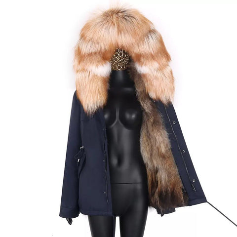Carmen Charlott Luxury Fox Fur Jacket Blue AW21
