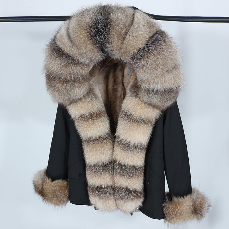 Manteau Parka Luxe Femme CARMEN CHARLOTT 2023 - Duvet + Col En Peau De Renard, Taille 50/52