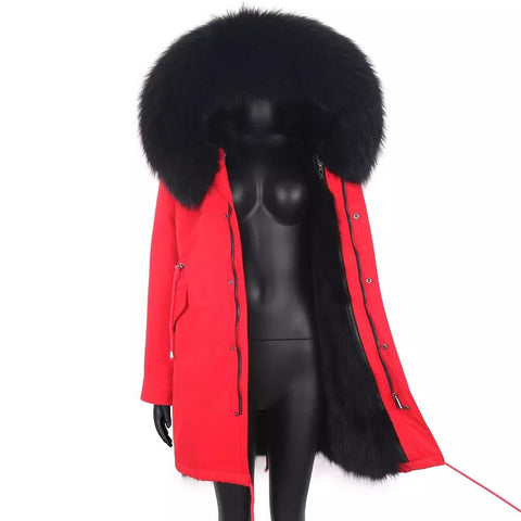 Carmen Charlott Fox Fur Parka Red AW21