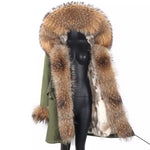 Carmen Charlott Luxury Fox and Rabbit Fur Parka Green AW21