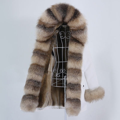 Carmen Charlott Luxury Fox and Rabbit Fur Parka White AW21