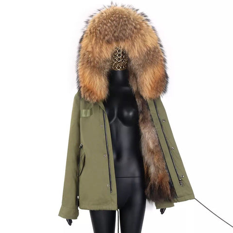 Carmen Charlott Luxury Fox Fur Jacket Green AW21