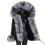 Carmen Charlott Luxury Silver Fox Fur Jacket Black AW21
